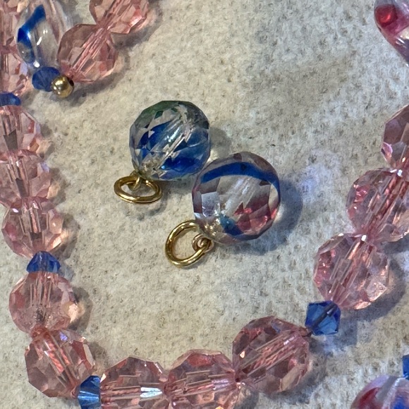 Pink & blue Swarovski crystal necklace + earring charms w/ 14k gold beads - Picture 8 of 9